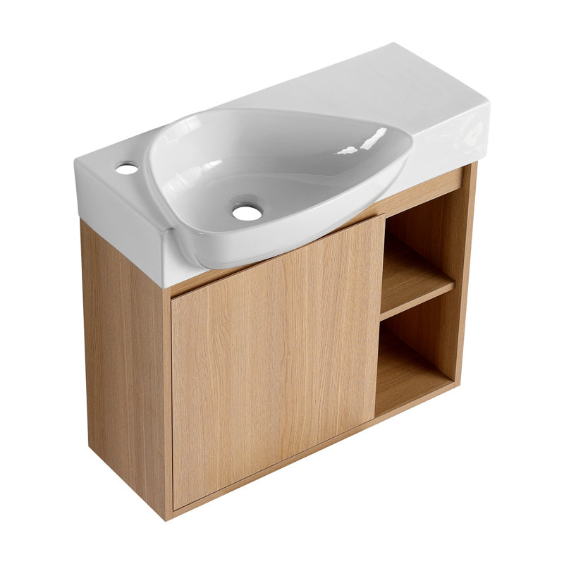 Meuble-lavabo mural 26 po avec lavabo en céramique et porte à fermeture en douceur