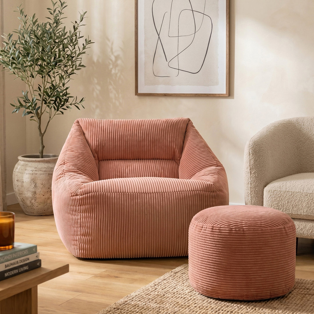 Natalia Corduroy Armchair Bean Bag and Round Footstool