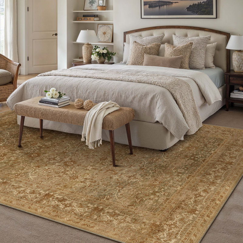 Tapis oriental lavable à la machine avec envers antidérapant Lough Vintage, Rectangle 9 pi x 12 pi