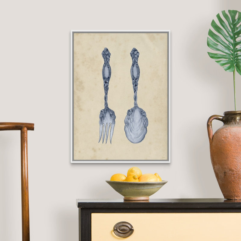 Antique Utensils II - reproduction d'art graphique sur toile, Cadre flottant blanc, H 25,7 po x l 19,7 po x P 1,75 po