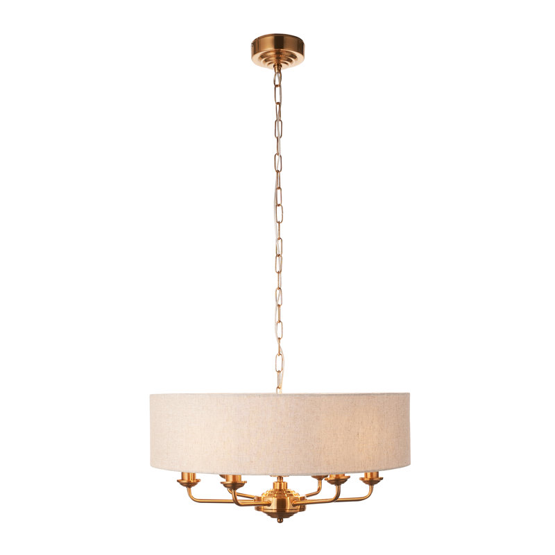 Landover 6-Light Chandelier finished in Vintage Brass and Natural