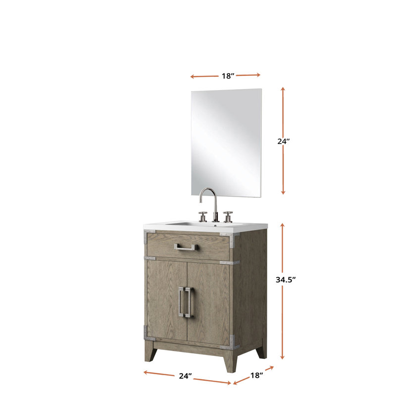 Meuble-lavabo simple en chêne gris avec comptoir en acrylique, 18 po Miroir, robinet de meuble-lavabo 24 po x P, robinet, miroir