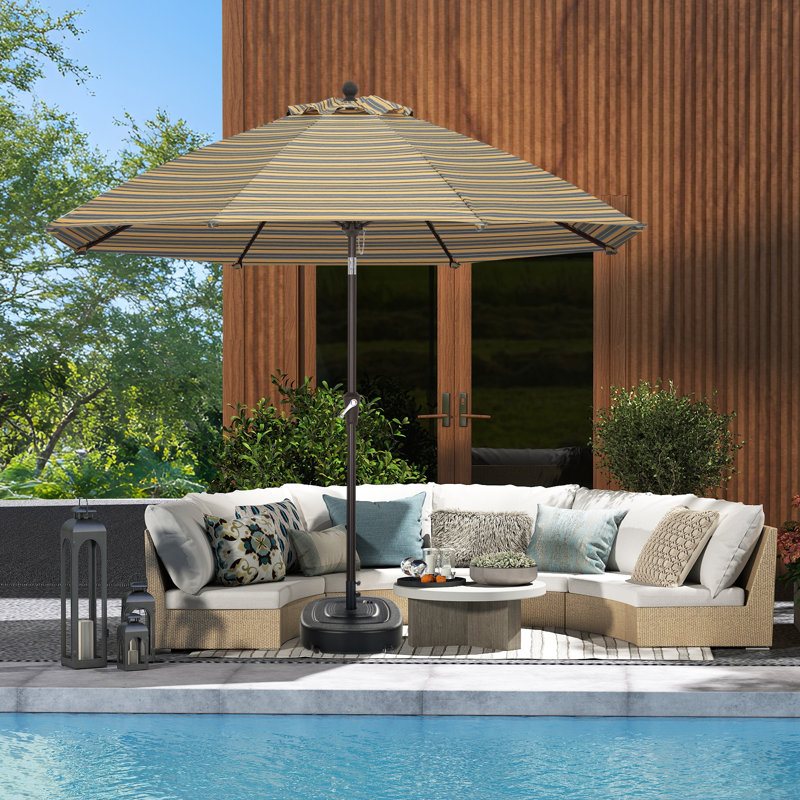Parasol de patio en oléfine 9 pi 9 pi, Gris / rayures jaunes