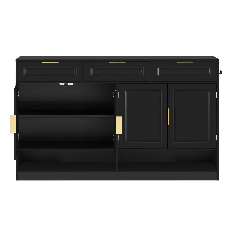 Farmhouse Sideboard With 3 Drawers & 4 Doors,59.1" Multi-Functional Storage Buffet With Adjustable Shelf And Open Storage Compartments, Suitable For Dining Room, Living Room, Entryway.