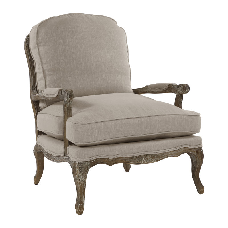 Hailesboro 30.5" Traditional Accent Chair with Textured Fabric Upholstery, Exposed Wood Frame, High-Density Foam with Down Blend
