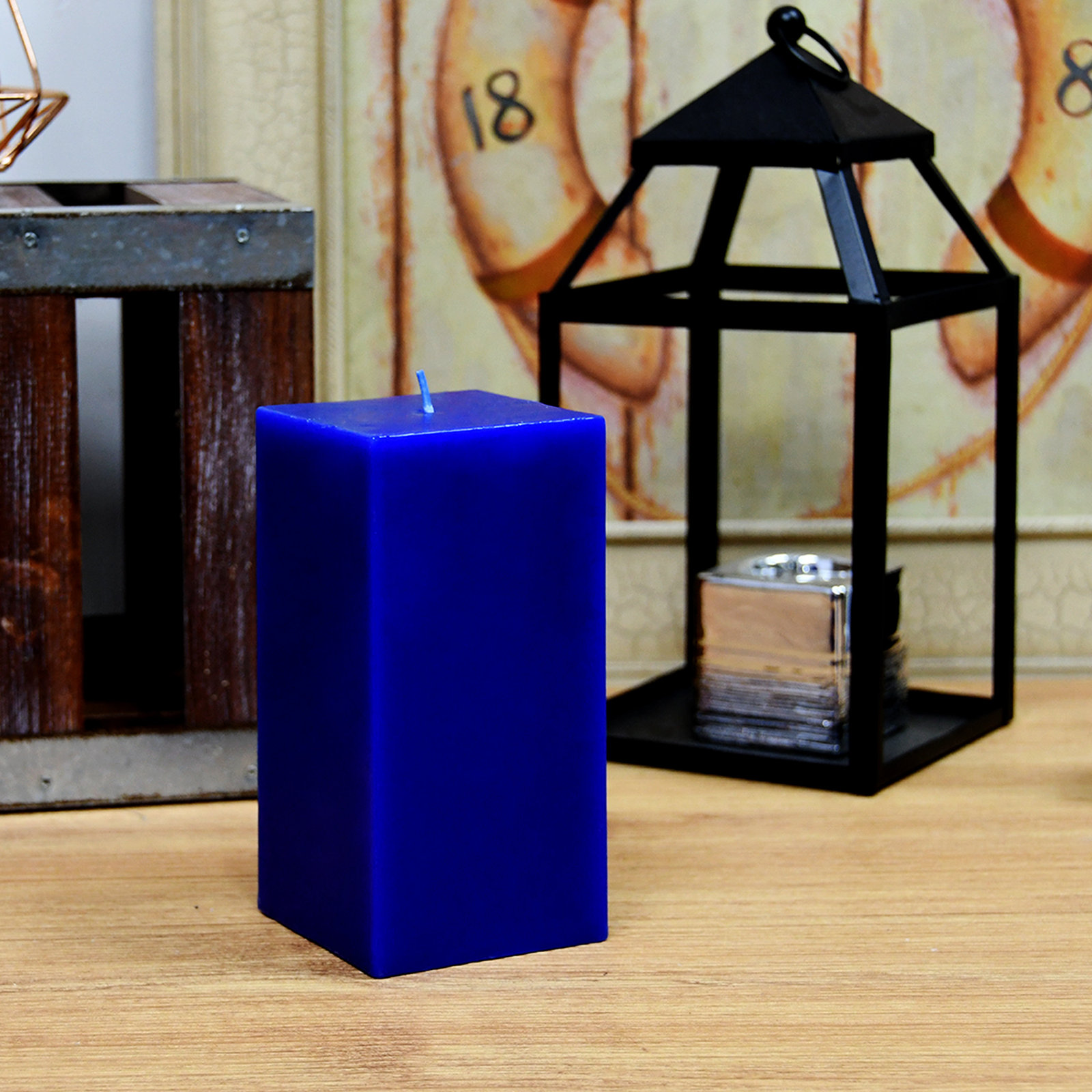 Square Pillar Candle, Blue, 6" H x 3" W x 3" D, 1 Candle