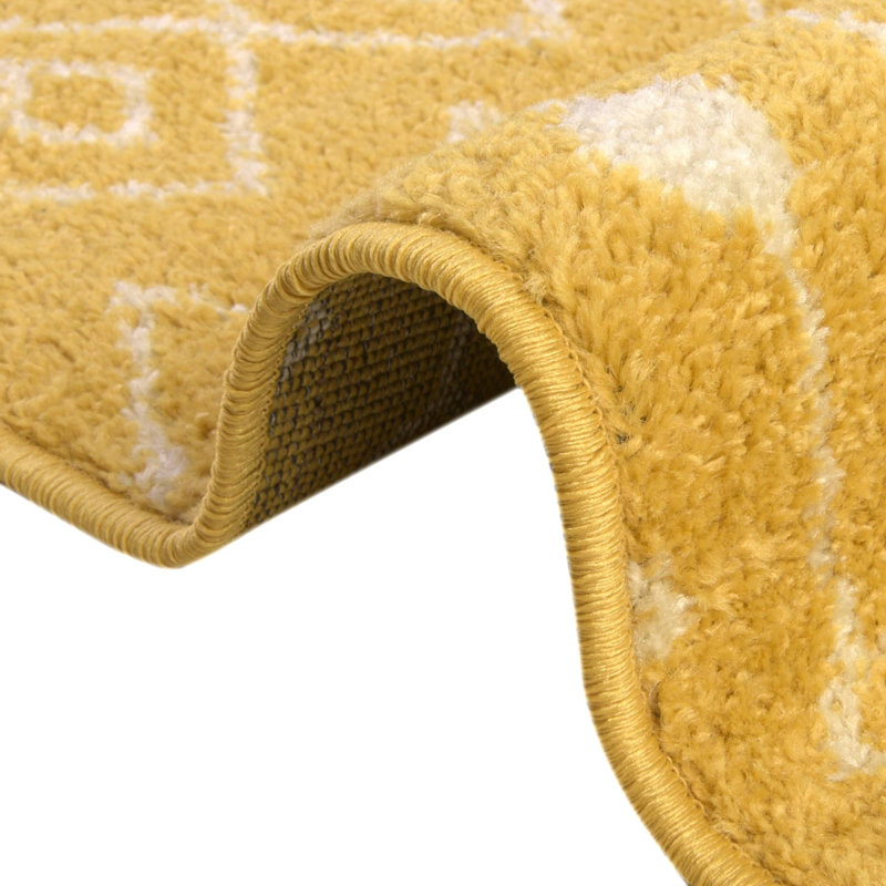 Tapis jaune / ivoire en polypropylène tissé à la machine Briehn, Ovale 4 pi x 6 pi