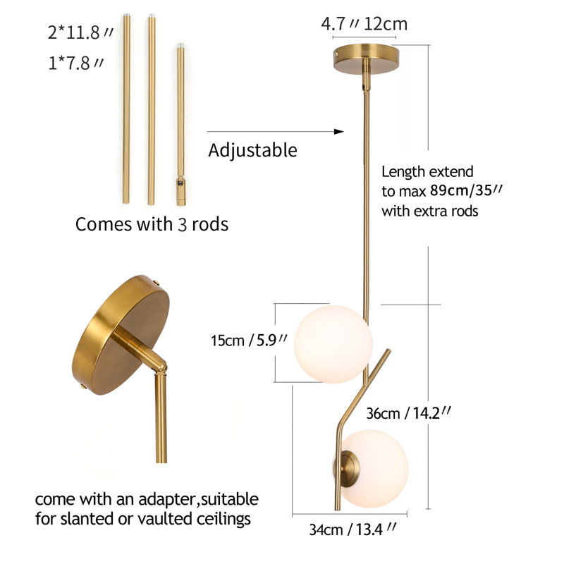 Luminaire suspendu en laiton 2 lumières
