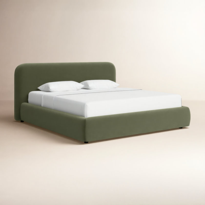 Lit plateforme tapissier Bella, Très grand, Velours performance olivine Soren