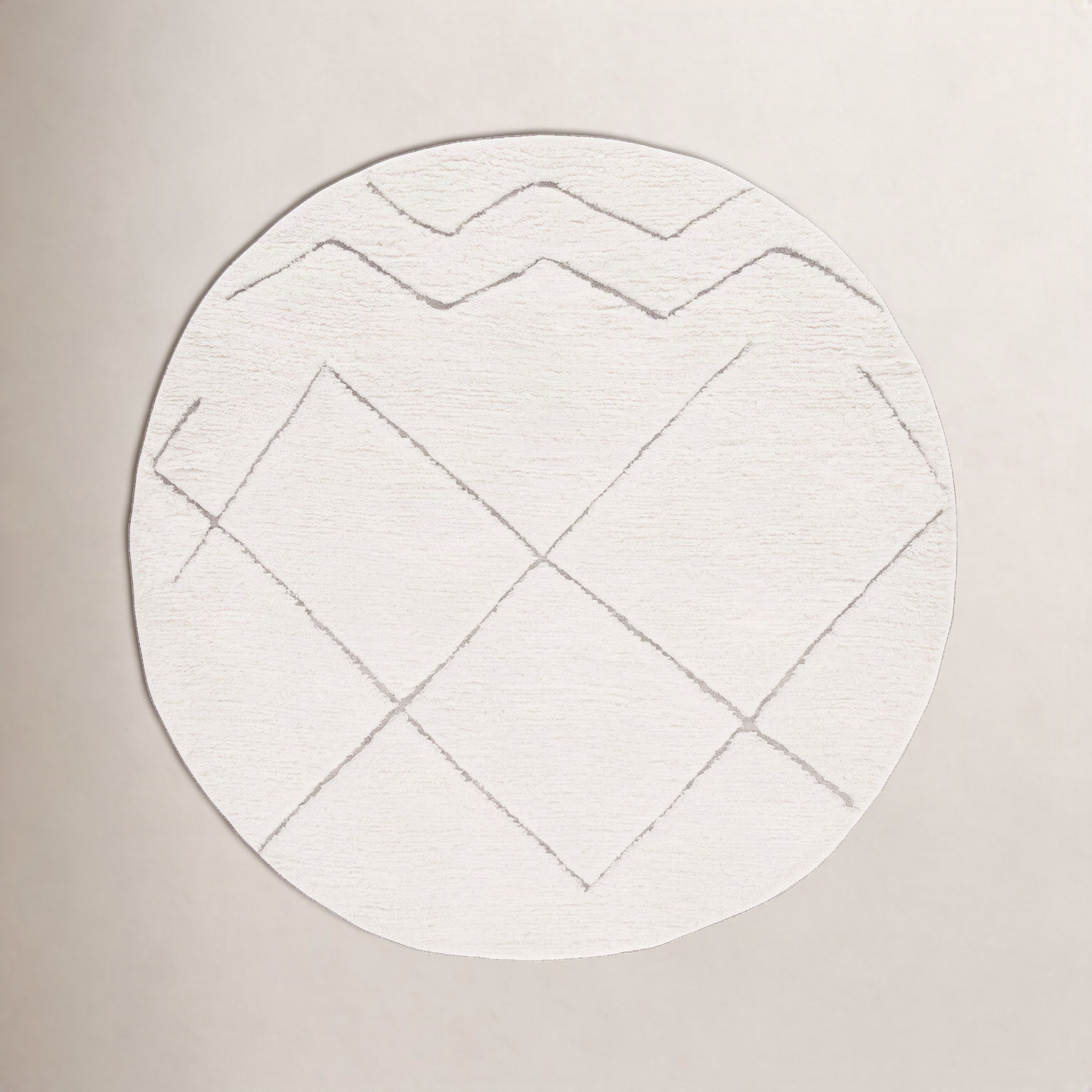 Henrie Ivory Gray Hand-Woven Geometric Rug, Round 6'