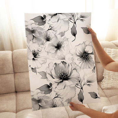 Floral noir et blanc, fleurs, reproduction d'art moderne sans cadre