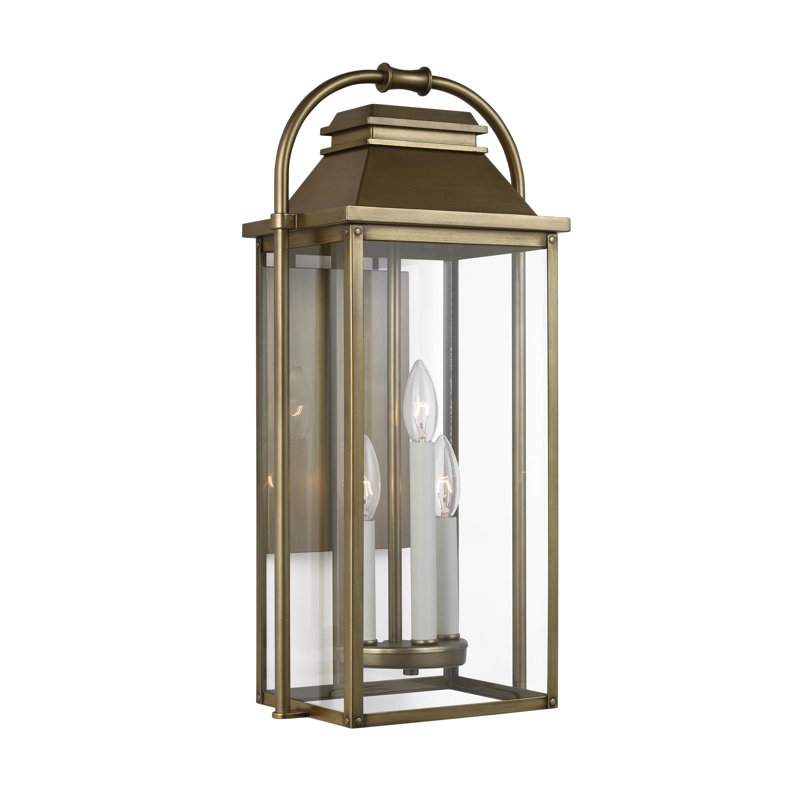Plafonnier encastré d'extérieur 3 lumières Newson, H 22,5 po x l 10,5 po x P 9,13 po, Laiton peint vieilli