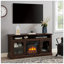 Meuble télé contemporain avec meuble télé et foyer encastrable 18 po pour téléviseur de 65 po ou moins avec espace de rangement ouvert et fermé