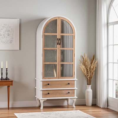 Vitrine avec portes en verre et compartiments de rangement dissimulés