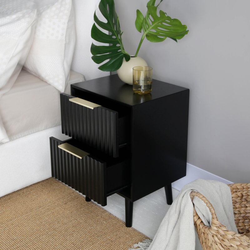 38cm W Manufactured Wood Bedside Table, Black
