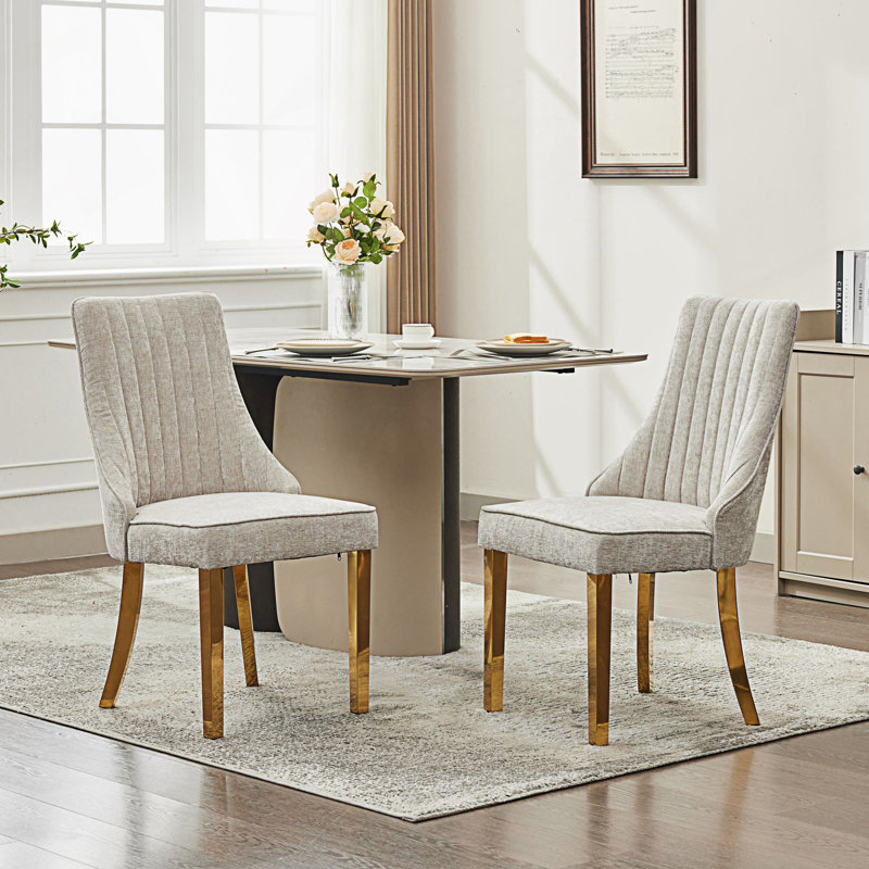 Chaises de salle à manger, chaise de dîner Channel, Beige, Doré
