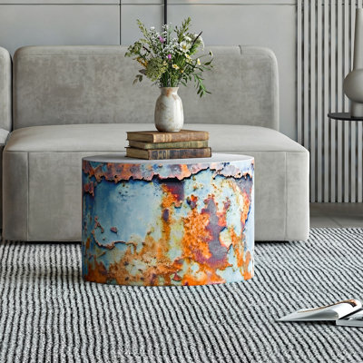 48cm Wide Round Vintage Look Footstool Ottoman