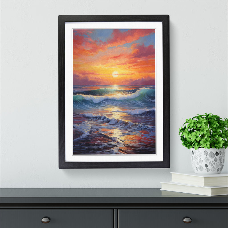 Seascape Informel - Single Picture Frame Print on Wood, 46cm H x 34cm W x 2cm D, Black