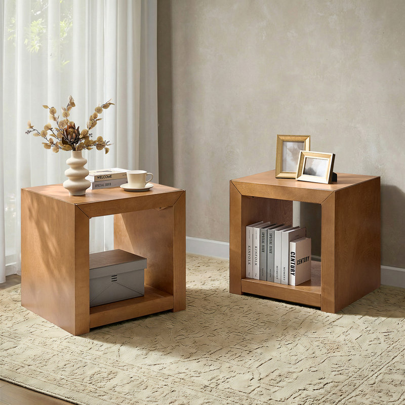 Casella 24"W Modern Wood End Table with 1 Hidden Drawer, Teak