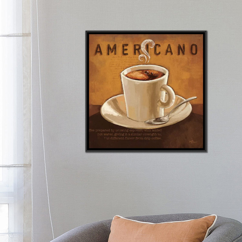 «Coffee and Co. II», affiche vintage sur toile, H 26 po x l 26 po x P 1,5 po, Toile avec cadre noir, Pas de tapis