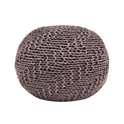 Pouf, 20 W, D, 14 H, Brown, Modern Knit Cover, Short Maintenance Tall Brown Weave Wide Deep, Design For Bedroom