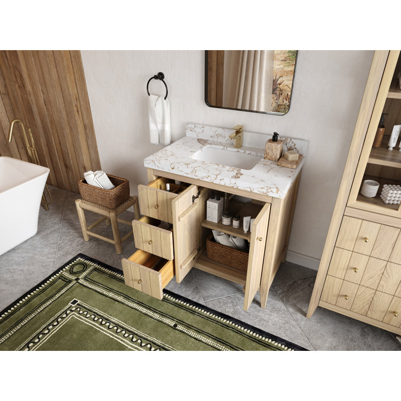 36 po. X P 22 po Meuble-lavabo central en quartz D, 2 po - Brun Viola