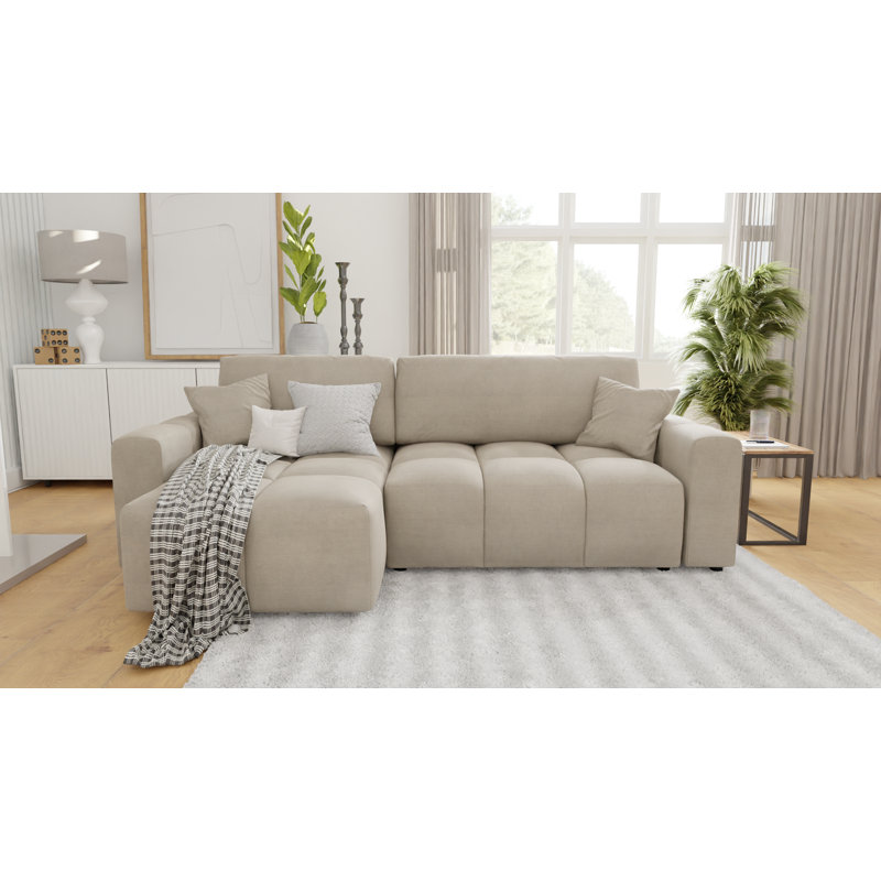 Mellie 4 Seater Corner Sofa Chaise, Mellie Beige Microfiber / Microsuede, Left Hand Facing