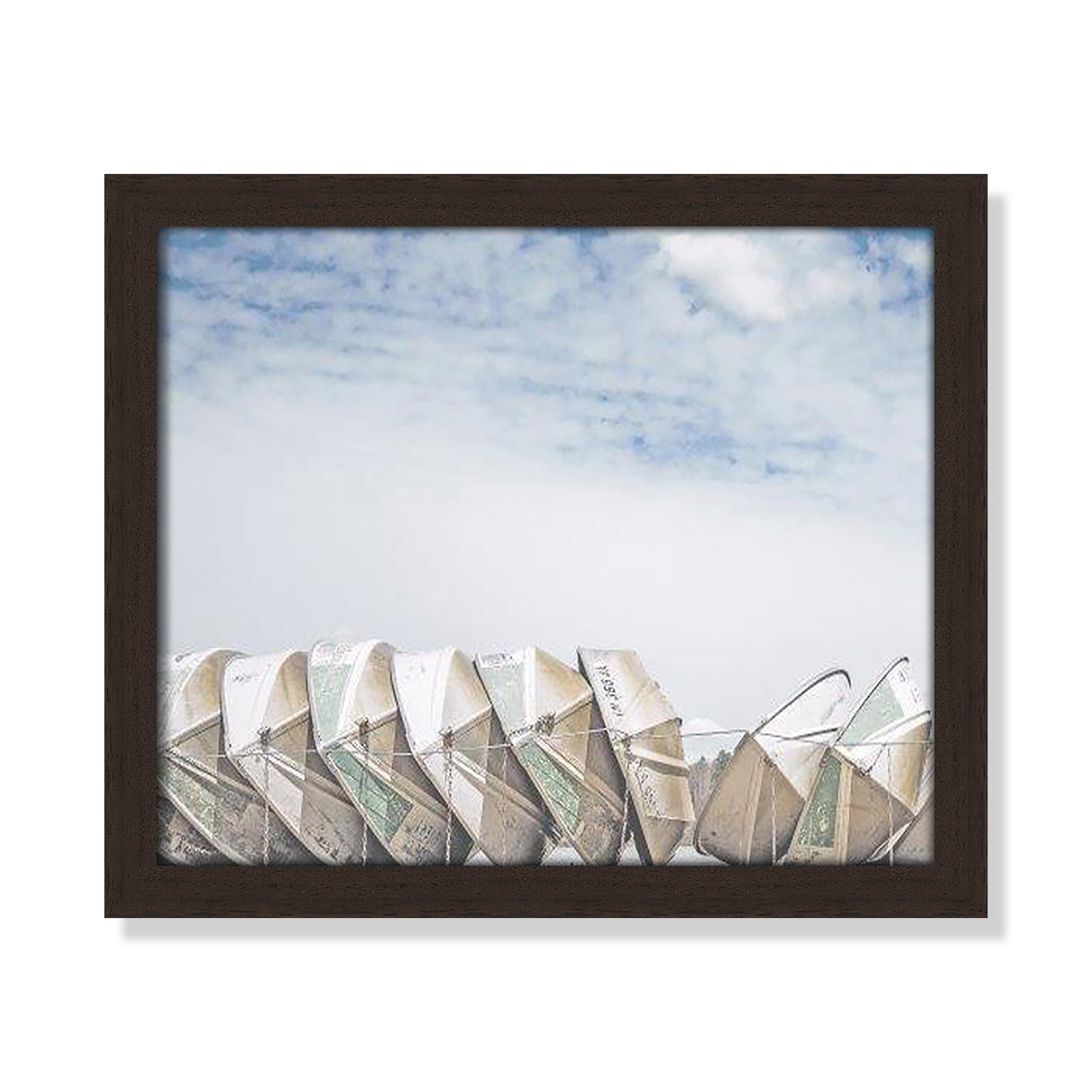 Hennecy "Wooden Boats" Print by Leah Straatsma, 13" H x 15" W x 1.25" D, Open Grain Walnut