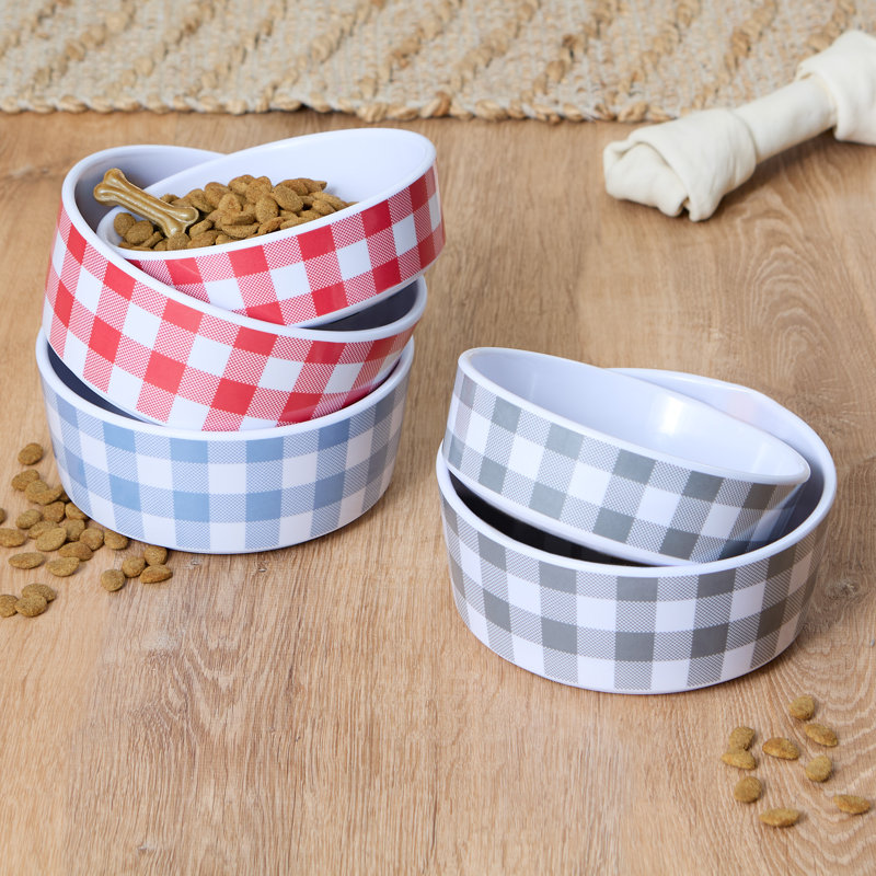 Bol pour nourriture pour chien et chat anti-dérapant Bone Dry Gingham, 4 tasses, Bleu