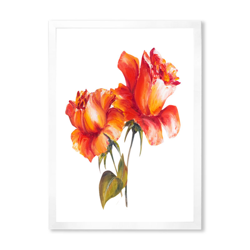 Deux fleurs rouges - Peinture sur toile, H 20 po x l 12 po x P 1po, Cadre photo blanc