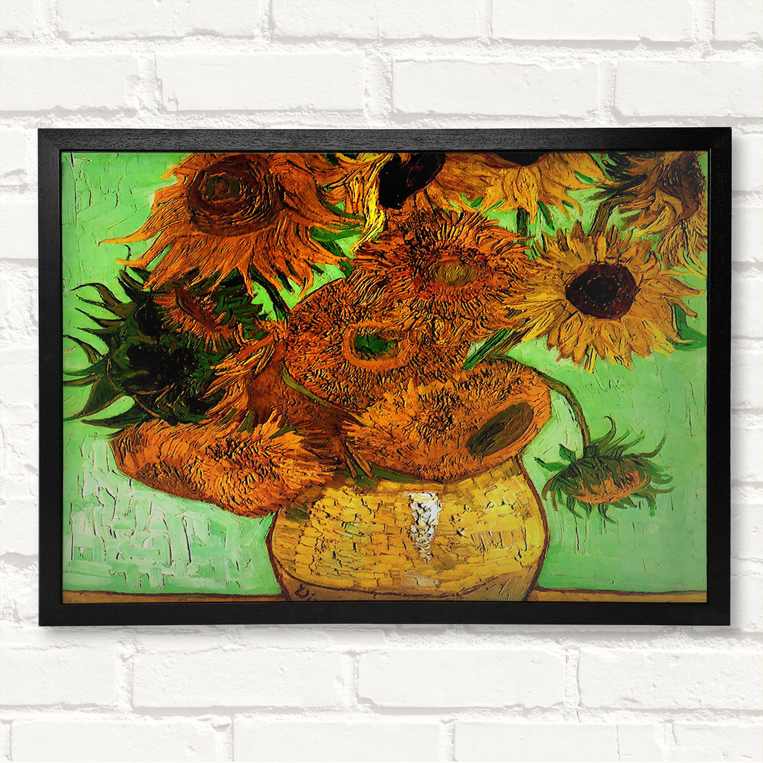 Stilleben Vase Mit Zwölf Sonnenblumen 2 von Vincent Van Gogh - Geschlossener Eckrahmen Kunstdrucke auf Holz