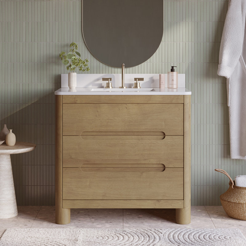Oslo 36" Single Bathroom Vanity In Varnished Oak With White Quartz Countertop, 36"