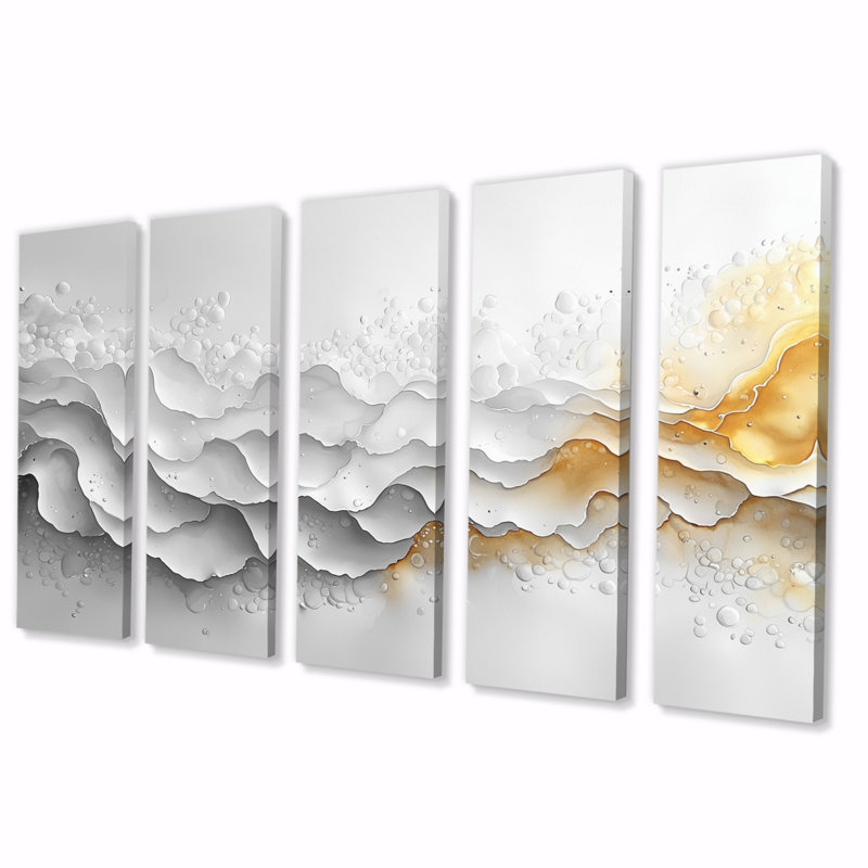 Aurore blanche blanche, vague du temps III - Constructivisme, art mural - ensemble d'art mural moderne, H 32 po x l 80 po, 5