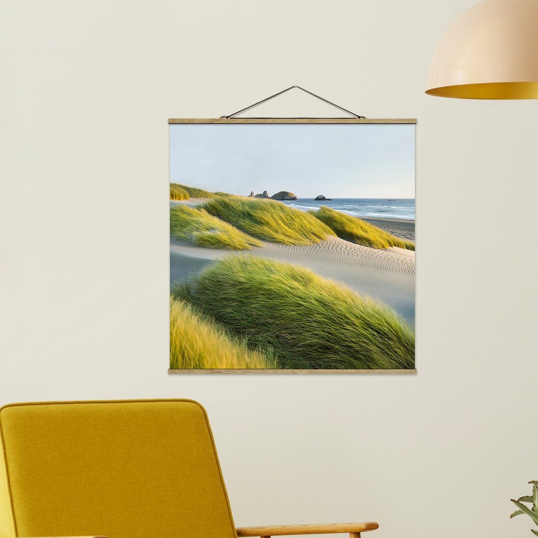 Stoffbild Mit Posterleisten - Dünen Und Gräser Am Meer - Quadrat 1:1