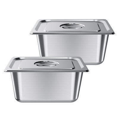 1/2 Size Hotel Pans with Lids Steam Pans 6" Deep Stainless Steel