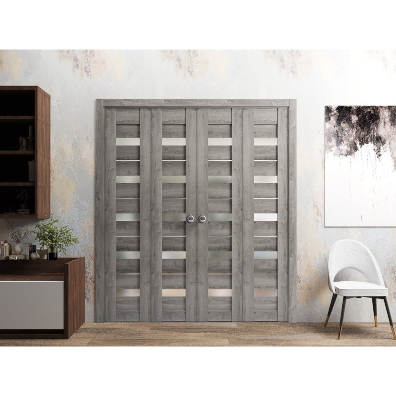 Double portes pliantes en bois givré Quadro, 72 po x 80 po, Gris Nebraska