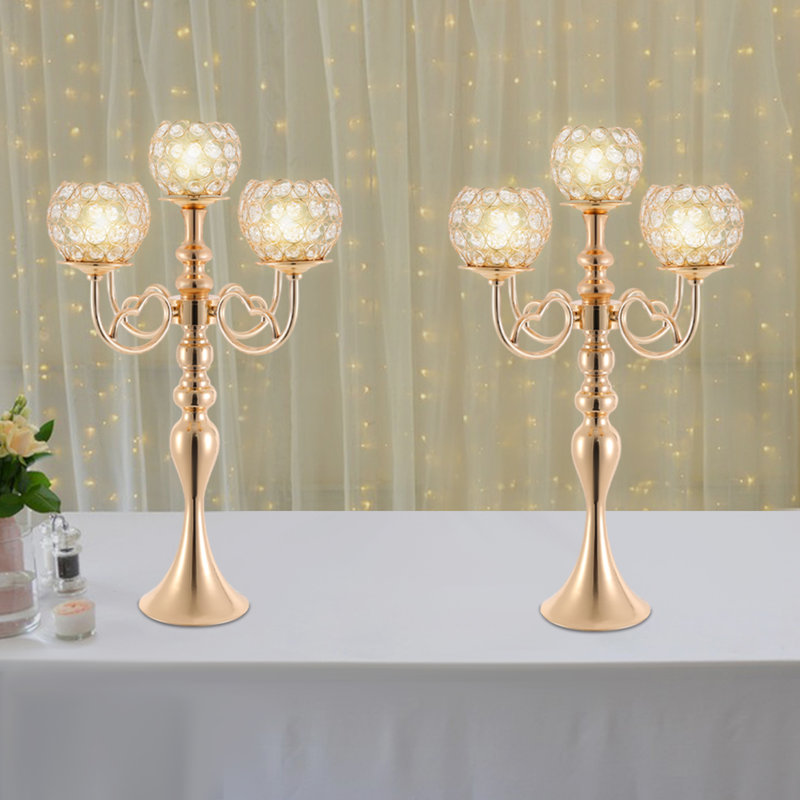 5-Arm Crystal Candelabra Centerpieces, Golden