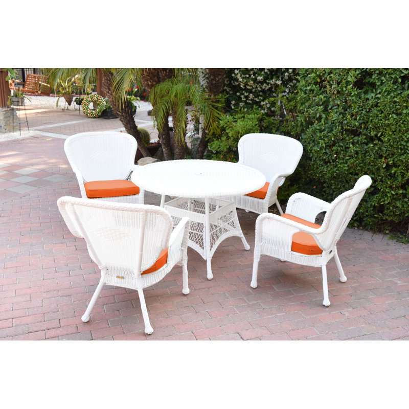 Ensemble repas 5 pièces avec coussins Batchelder, Orange, Blanc