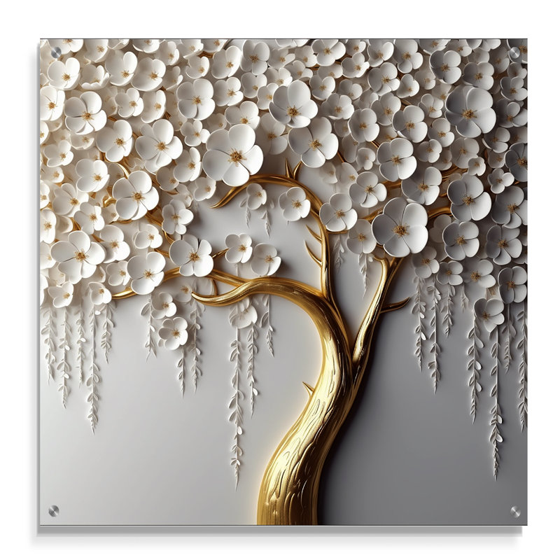 White Orchid Tree Garden Of Branches II - Tree Floral Acrylic Wall Art, 30" H x 30" W