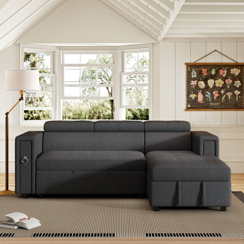 Gueda Upholstered L-Shaped Sectional Right Hand Facing, Gray Polyester Blend