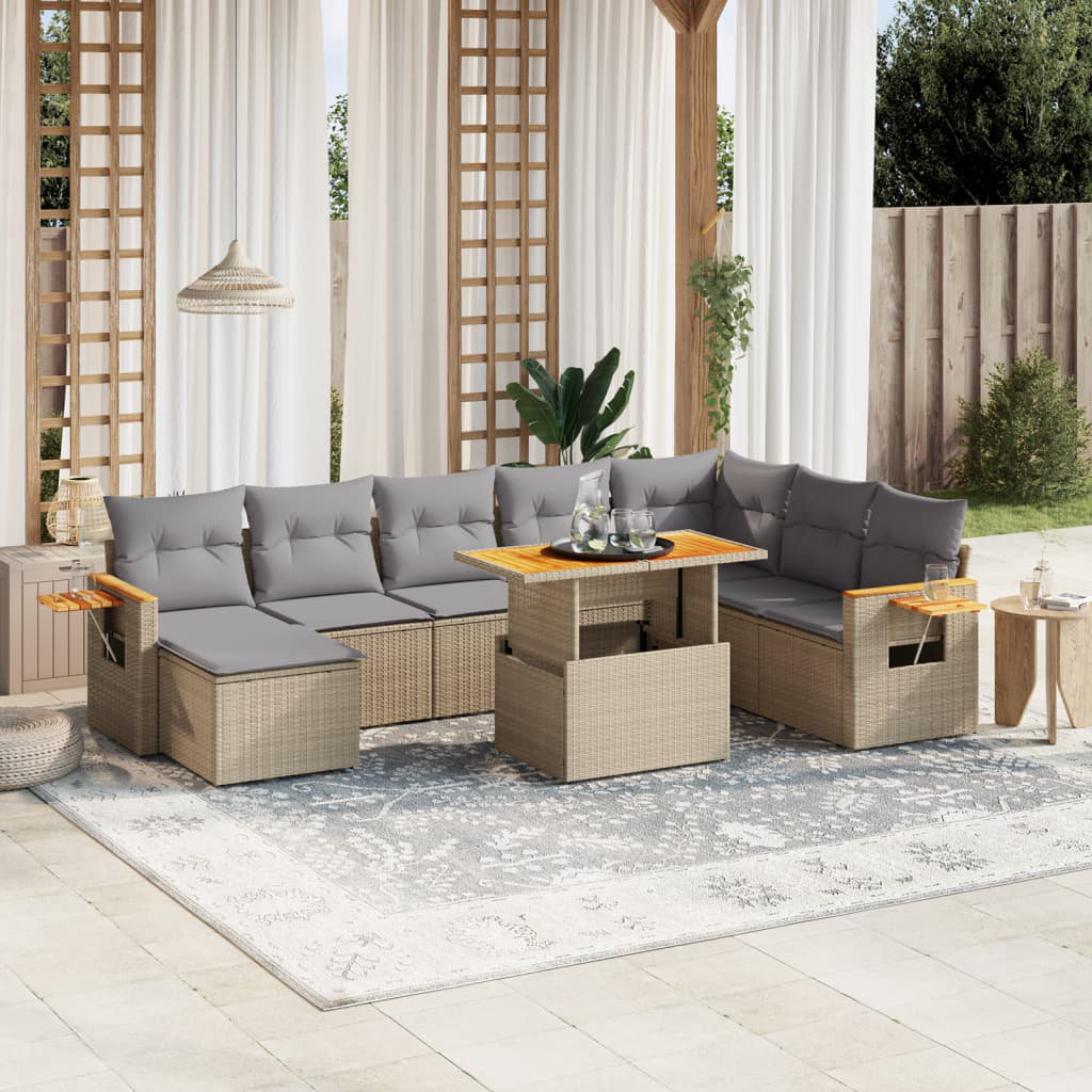 Vidaxl 8-Tlg. Garten-Sofagarnitur Mit Kissen Beige Poly Rattan