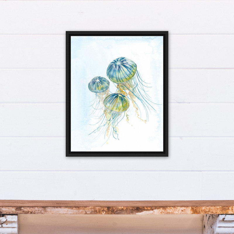 Jellies At Play, toile encadrée flottante, H 21,75 po x l 17,75 po x P 1,75 po, Cadre flottant noir