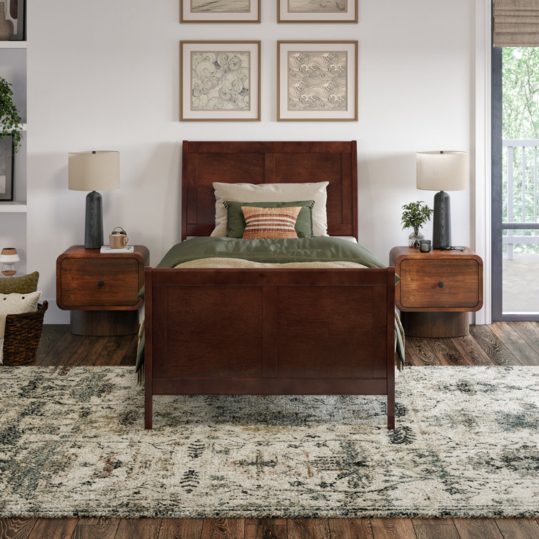 Arite Full Solid Wood Low Profile Sleigh Platform Bed with Matching Footboard in Espresso