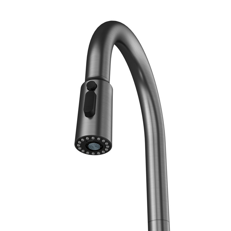 Karran Pull-Down Kitchen Faucet with Interchangeable Sprayers, Multi-Function Spray, High-Arc Design in Spot-Free Gunmetal Grey