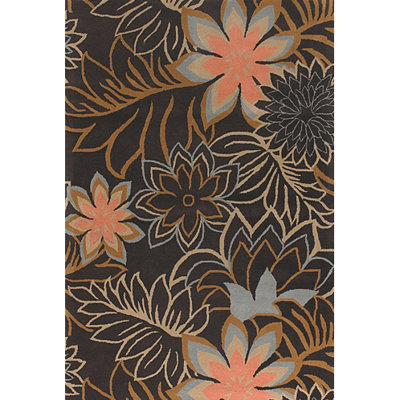 Tapis noir en laine touffeté à la main à motif floral Friedlander