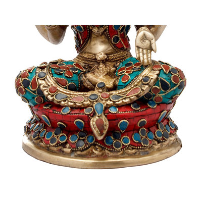 Statue de déesse en laiton fabriquée à la main avec incrustation de Lakshmi, figurine assise de 9 po, sculpture traditionnelle de dévotion pour l'autel et la salle de méditation