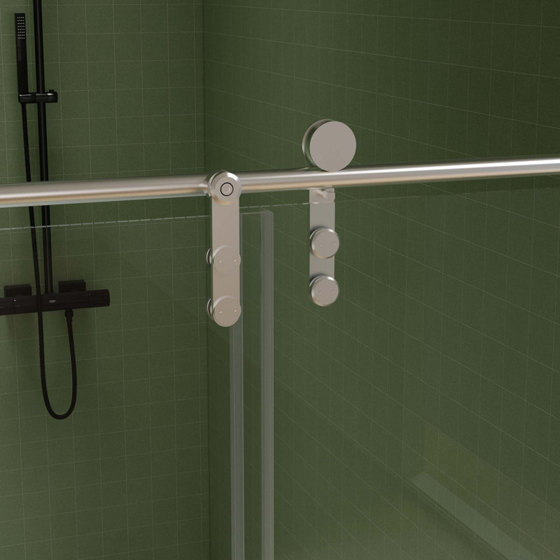 Porte de douche sans cadre, porte de douche coulissante, cabine de douche en verre trempé épais de qualité supérieure avec barre à serviettes, couche facile à nettoyer à double face