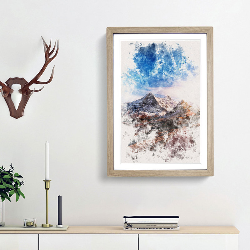 Mountains in Switzerland - Picture Frame Painting Print, 63cm H x 45cm W x 2cm D, Oak Framed