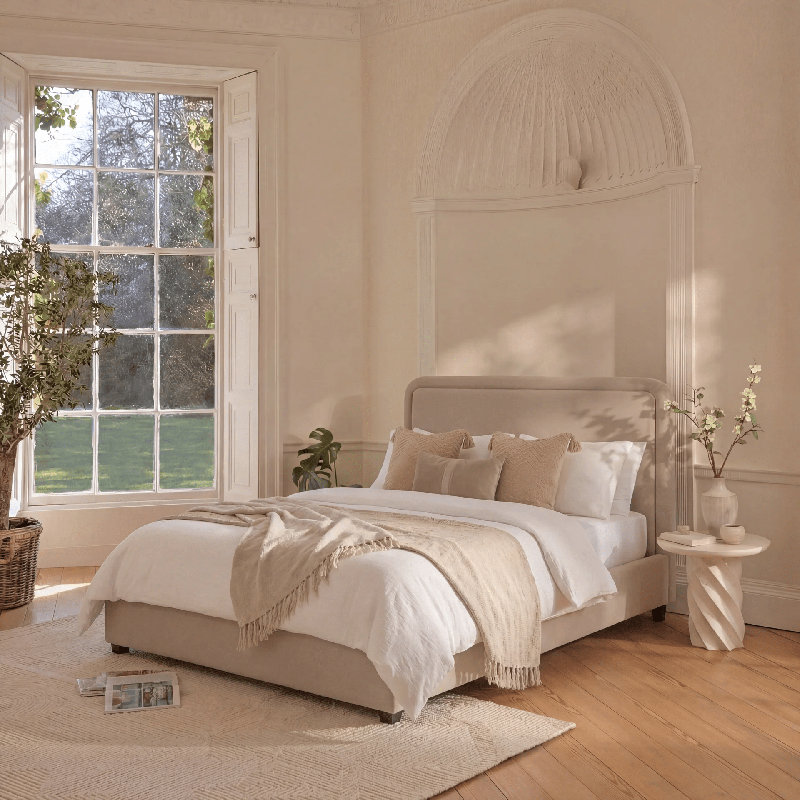 Upholstered Ottoman Lift Up Storage Bed, Double, Soft Beige
