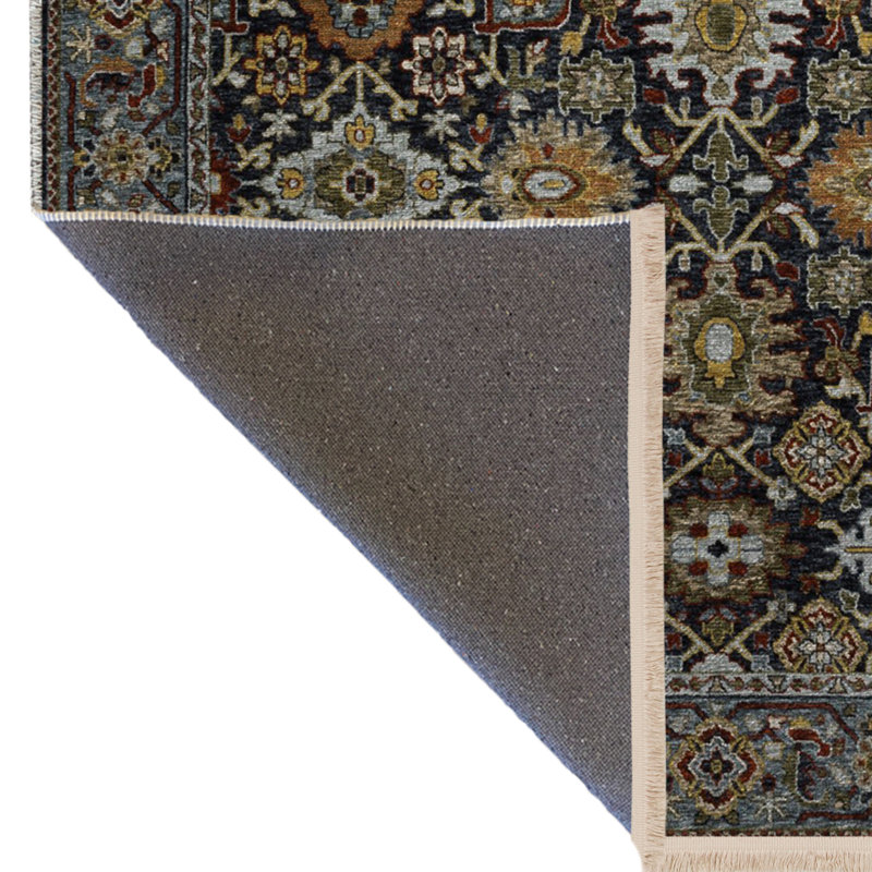 Tapis décoratif rétro multicolore foncé à motif floral frangé à motif floral traditionnel, Rectangle 2 pi 8 po x 5 pi